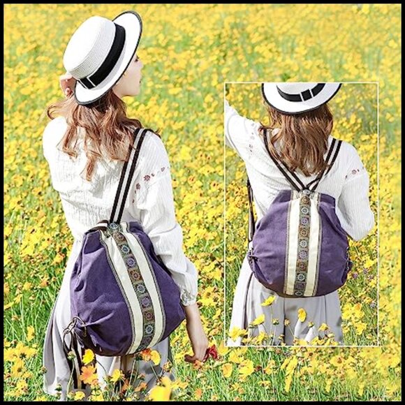 Vintage Canvas Backpack Daypack Casual Anti-Theft Travel Bag Lightweight main image 6